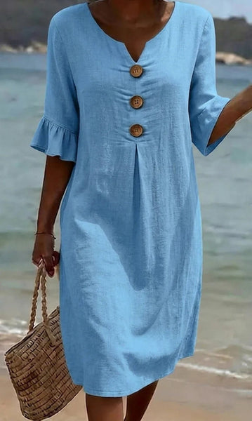 2026 Spring/ Summer New European And American Style V-Neck Big Button Ruffle Sleeve Dress Sexy Temperament Women'S Clothing