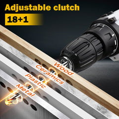 Cordless Drill Driver Power Combi Drill Kit Electric Screwdriver Set with 2-Speed, 18+1 Torque 3/8