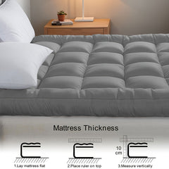 4 Inch/10Cm Microfiber Mattress Topper with 1100 GSM Heavy Filling, Extremely Soft And Fluffy, Hand-Filled, Available in Single, Double, King Sizes, Grey, Perfect for Halloween And Christmas Gifts