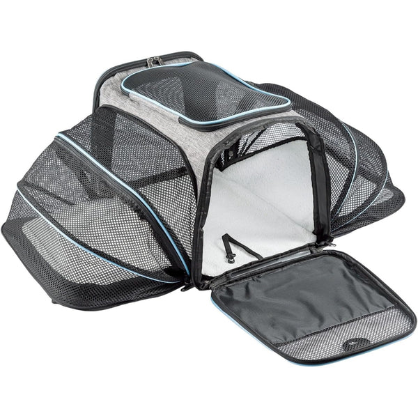 Expandable Soft Cat Carrier Bag – Airline Approved Pet Travel Bag with Mesh Windows, Shoulder Strap & Foldable Design for Cats and Small Dogs – Portable Pet Carrier for Airplane, Car, Vet & Home Use (Grey)