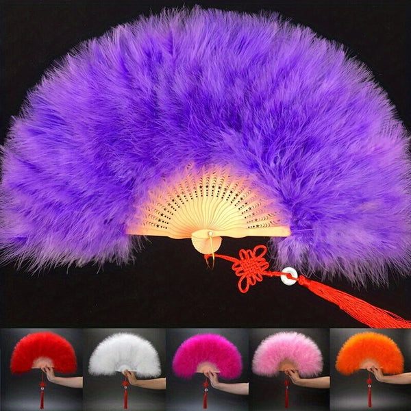 1pc New Feather Folding Fans Hand Fan Dance Costume Wedding Party Fans for Women