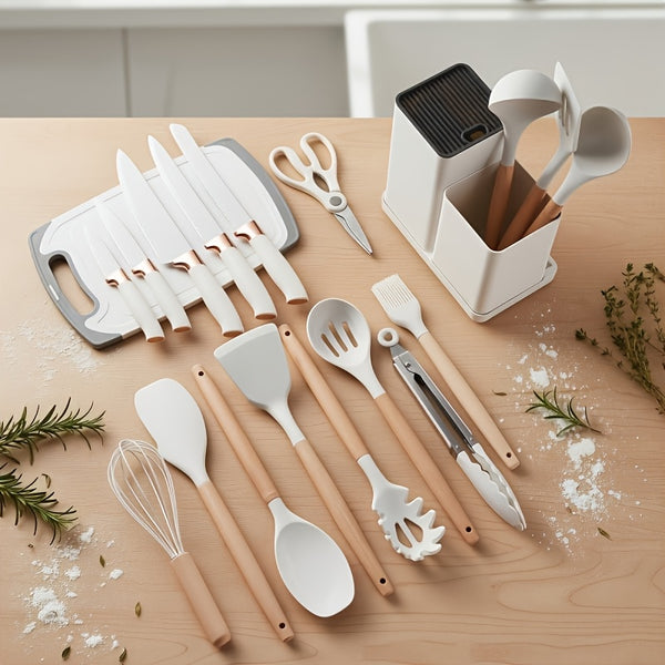 Silicone Kitchen Utensils Set | Heat Resistant And, Suitable For Non Stick Pans, Stainless Steel Cutting Tools, Small Kitchen Tools, Ideal Holiday Gift 17+2 Sets Of Food Grade Silicone Cooking Combinations
