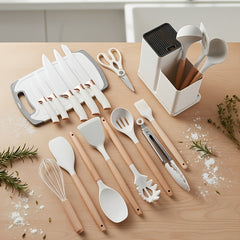 Silicone Kitchen Utensils Set | Heat Resistant And, Suitable For Non Stick Pans, Stainless Steel Cutting Tools, Small Kitchen Tools, Ideal Holiday Gift 17+2 Sets Of Food Grade Silicone Cooking Combinations