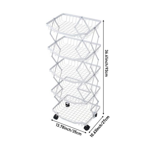 Foldable Kitchen Organizer Cart with 360° Rotating & Multi-Tier Shelves, Large Capacity Metal Vegetable Cart & Organiser - Portable, Space-Saving Storage for Pantry, Utility Room & Kitchen