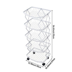 Foldable Kitchen Organizer Cart with 360° Rotating & Multi-Tier Shelves, Large Capacity Metal Vegetable Cart & Organiser - Portable, Space-Saving Storage for Pantry, Utility Room & Kitchen