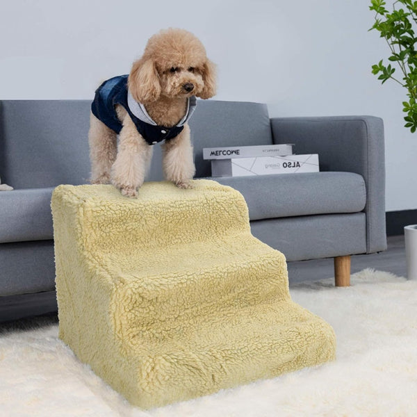 Dog Steps 3/4 Steps Pet Stair Step Pet Stairs Pet Ladder with Washable Non Slip Plush Cloth Cover for Dogs and Cats
