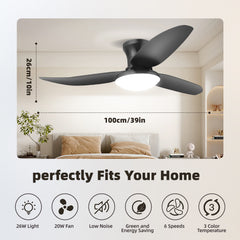 Modern Ceiling Fan Light with Remote Control - Dimmable Fixture, 6-Speed Adjustable Fan & 3-Tier Color Temperature (3000K/4500K/6500K), Timer, Suitable for, Semi-Recessed Installation, Bohemian Style Ceiling Light with Fan