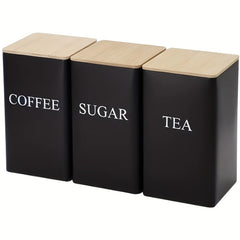 Set of 3 Cast Iron Kitchen Canisters with Wooden Lids