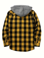 3pcs Men's New York Fashion Trendy Plaid Shirt Hooded Plaid Sweatshirt Flannel Hoodie