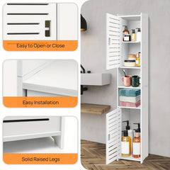 White Freestanding Tall Cabinet for The Bathroom, Featuring a 5-Tier Storage Design with 2 Doors, Ideal for Saving Space, Measuring 116CM.