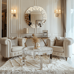 LUVODI Large Round Mirrored Coffee Table Beveled Bling Crushed Diamond End Table for Living Room, Bedroom, Office Decor