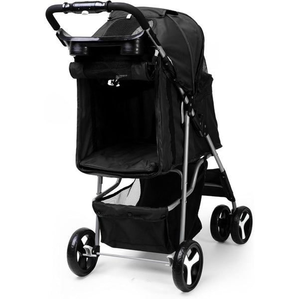 Foldable Pet Stroller With Rain Cover, Portable Foldable Outdoor Walking Cart with Large Space, Hand-Pull Design, Durable Oxford Fabric, Ergonomic Handle & Ventilation Mesh, Lightweight & Sturdy Frame For Small To Medium Dogs - Outdoor Pet Carrier, Modern