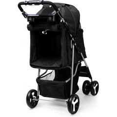 Foldable Pet Stroller With Rain Cover, Portable Foldable Outdoor Walking Cart with Large Space, Hand-Pull Design, Durable Oxford Fabric, Ergonomic Handle & Ventilation Mesh, Lightweight & Sturdy Frame For Small To Medium Dogs - Outdoor Pet Carrier, Modern