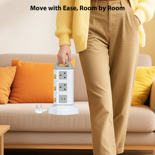 SooPii 10-Outlet Power Tower with 4 USB, Multi Plug Power Extension Strip with 10AC Outlets, 2 USB & 2 USB-C Ports, Surge Protector, 2m Extension Cable, 4000W/16A Extension Power Cord for Home Office, White, Christmas Gifts, Gifts.