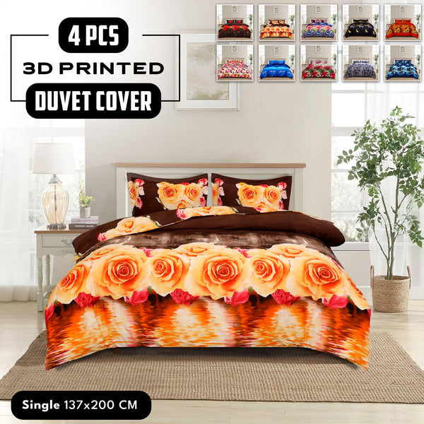 4pcs Printed Duvet Cover Set, Soft Comfortable Multi-design Printed Bedding Set, For Bedroom, Guest Room (1 Fitted sheet + 2 Pillowcases + Without Core) Trendy Design, Soft Fabric, Brushed Material, Lightweight