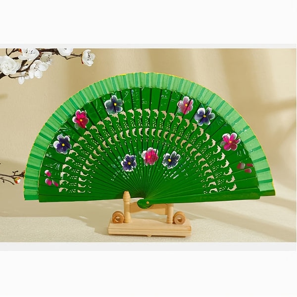 1pc Spanish Wooden Folding Hand Held Dance Fan Flower Pattern Party Wedding Gifts