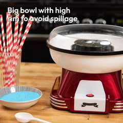 Gadgy Candy Floss Machine for Kids & Adults, Retro Cotton Maker, Suitable for Sugar or Candies, Including 10 Candyfloss Sticks, 500W, Red & White
