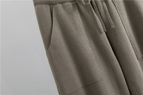 Women'S New Arrival Autumn/ Winter 2024 Casual Check Pattern Sweater Set - Style Trendy Two-Piece Outfit, Long Sleeve, Square Neck, Color Block, Drawstring, Pants, Casual Wear|Check Pattern Top|Drawstring Pants, Sweater Set