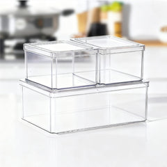 3-Piece Set of Transparent Stackable Storage Containers with Lids, Cosmetics and Jewelry Storage Box, Multi-functional Home Storage Box for Bathrooms, Bedrooms, Living Rooms and Kitchens and Picnic Use