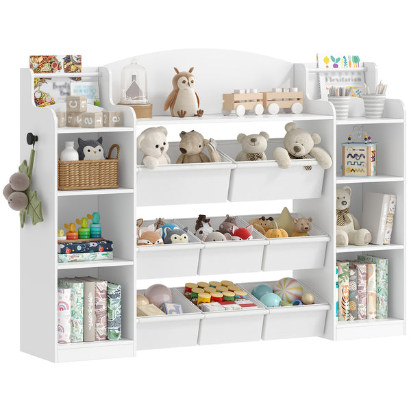 Toy Storage Units and Bookcase | With 8 Fabric Bins, Open Shelves, Display Rack, Suitable for Bedroom, Nursery, Playroom, Kindergarten, White - HZUANERI