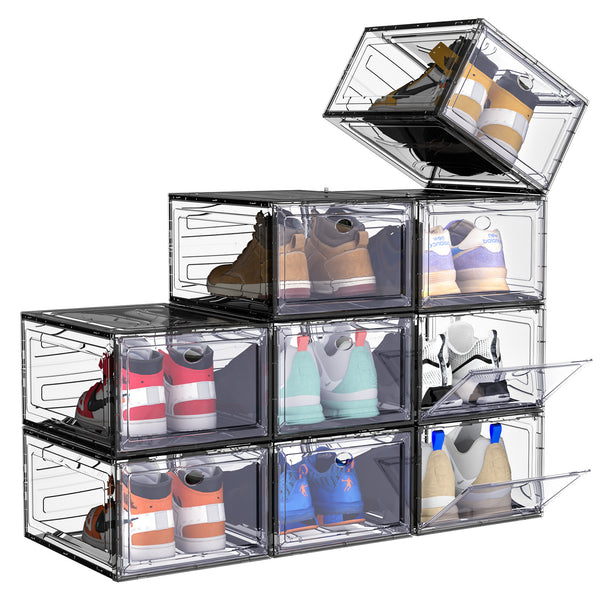 6/9/10-pack Transparent thickened shoe box with magnetic door, closet shoe box, sneaker storage box, dustproof and waterproof, stackable shoe box, upgraded sturdy shoe box, multifunctional sneaker storage box