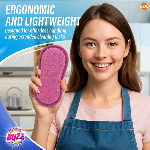 Buzz 2pk Cleaning Pads | Dual-Sided Non Scratch Scouring Pads | Reusable Kitchen & Bathroom Scrubbers for Dishes, Pots, Sink & Everyday Use | Washable Non Scratch Sponge Scourers