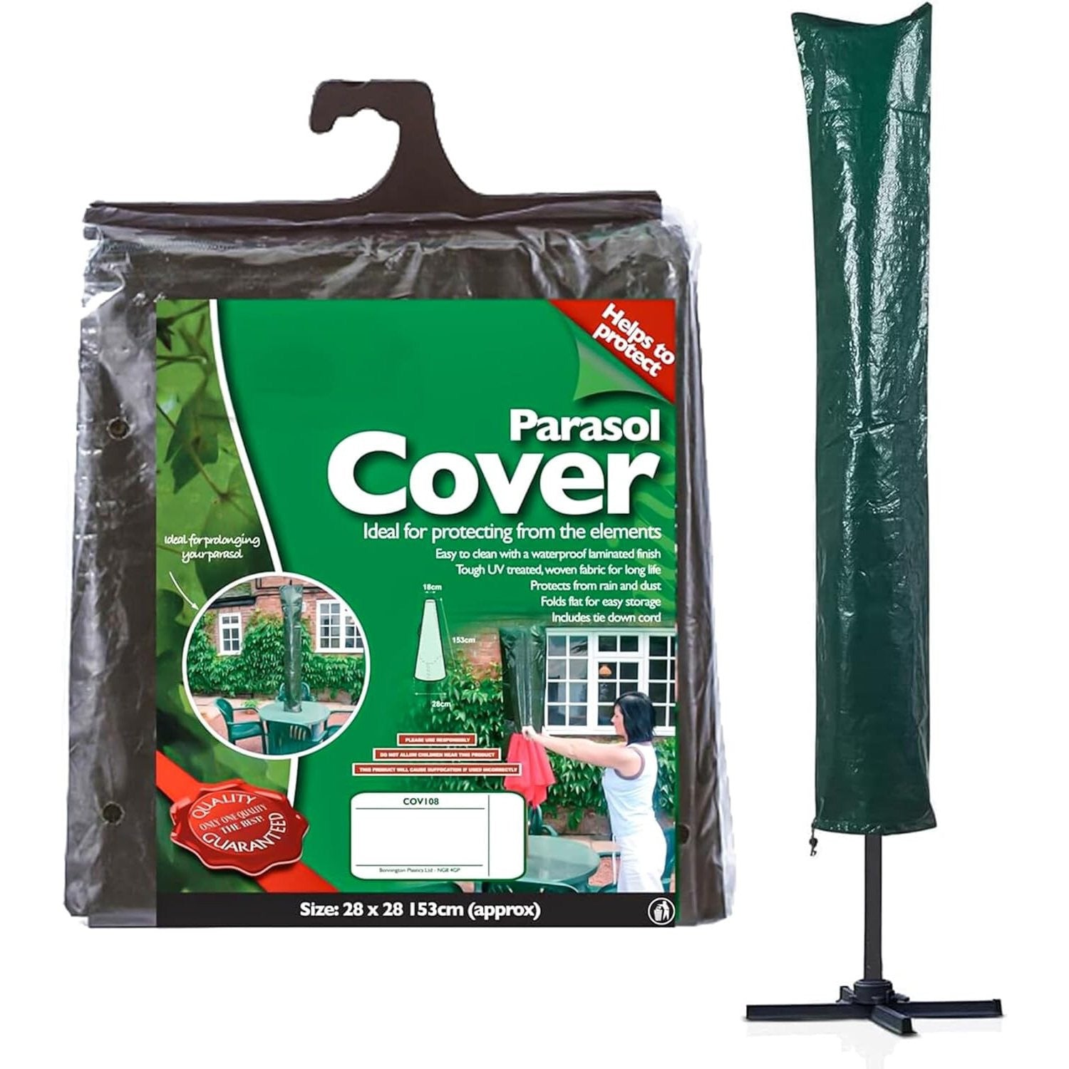 Waterproof Garden Parasol Cover – Heavy Duty, UV & Dust Resistant Umbrella Cover with Drawstring & Zip Fastening – All-Weather Protection for Outdoor Parasols, 18x28x153cm