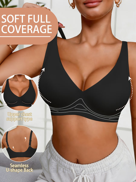 Full-Coverage Push-Up Bra - High Wire-Free Lift, Non-Detachable Padding, Soft T-Shirt Compatible Strap, Casual And Formal Elegant Lingerie, Hand Washable (No Underwire, One-Piece Design)