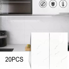 Pack of 20 PVC Self-adhesive Wall Backing Ceramic Tile Wall Stickers, Faux Marble Ceramic Tile Stickers, Waterproof Faux Marble Pattern Tiles Stickers for Bathrooms and Kitchens, Easy To Peel and Stick