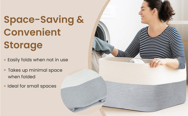 65L Large Storage Basket Blanket Baskets in Living Room, Nursery, Bedroom, Cotton Rope Baskets for Towels, Books, Toys, Dirty Clothes, Baby Storage Organiser, Grey, 65L