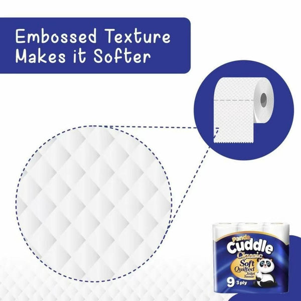 Panda Cuddle 3 Ply Soft Quilted 90 Non Scented Toilet Rolls 45 x 2 Original Toilet Roll Bulk Buy