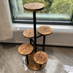 1 6-Tier Plant Stand with Wide Tray & Corner Pot Holder - Heavy-Duty Wood & Iron Multi-Tier Flower Display Shelf Suitable for /Outdoor Use, Space-Saving Step Shelves with Plant Display (Balcony,,)