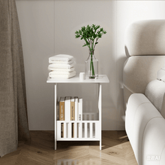 Small Side Table Side End Coffee Table Beside lamp Stand Nightstand Storage Shelf for Living Room Bedroom Bathroom Office Hallway White