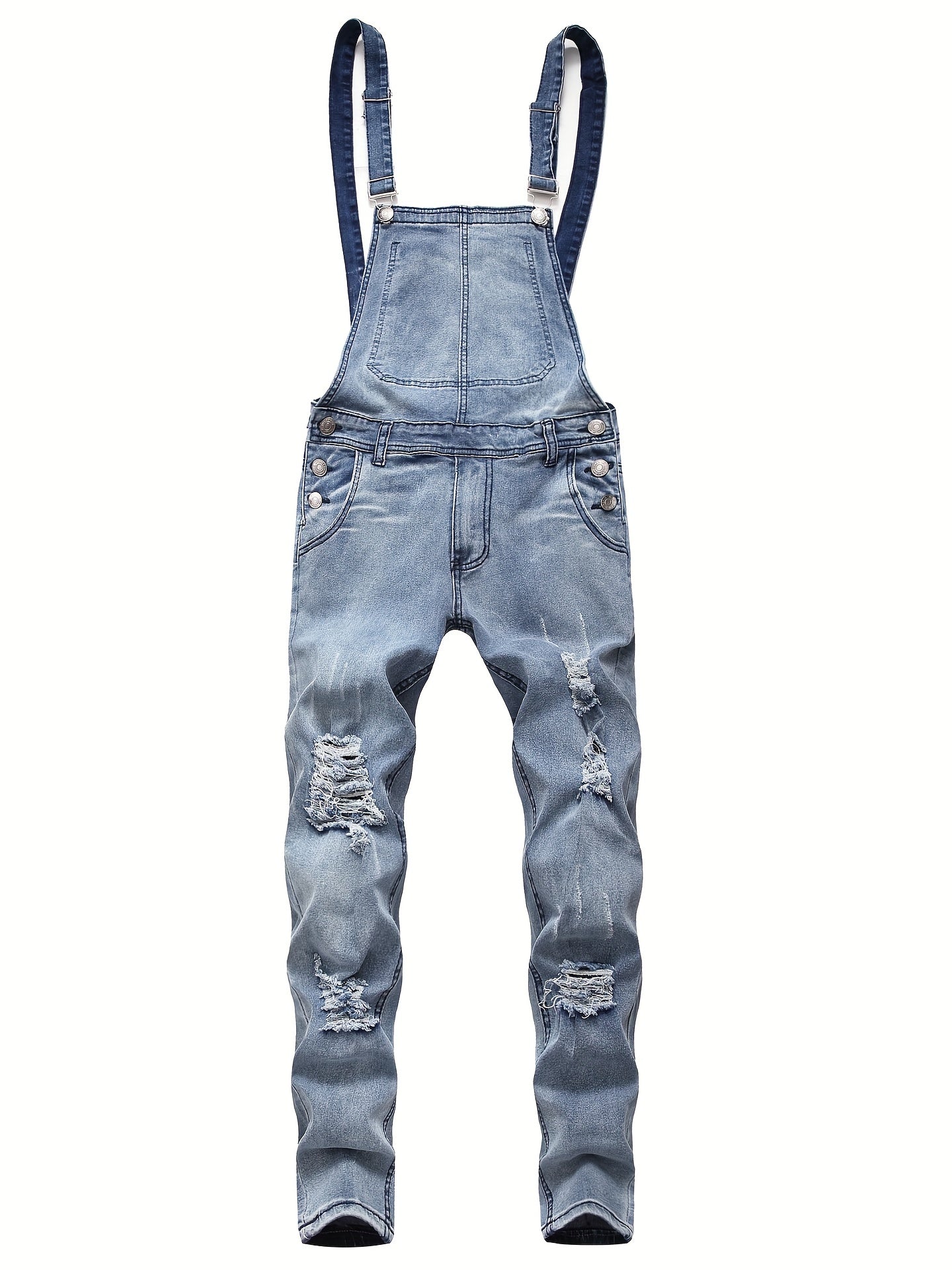 Men's Slim Fit Suspender Jeans, Teen Boys' Denim Pants, Trendy Fashion Versatile Solid Color Classic