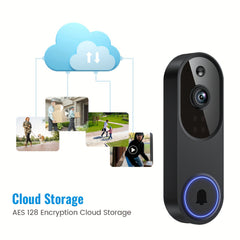 1080P Video Doorbell Camera, Intelligent Human Detection, Cloud Storage, Real-time Viewing, Two-way Audio, Infrared Night Vision, Battery Powered, Indoor Monitoring, USB Interface, 5200mAh Battery.