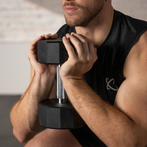 Centr 210Lbs (95Kg) Rubber Dumbbell Set with Weight Rack