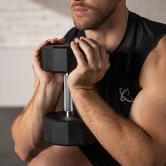Centr 210Lbs (95Kg) Rubber Dumbbell Set with Weight Rack