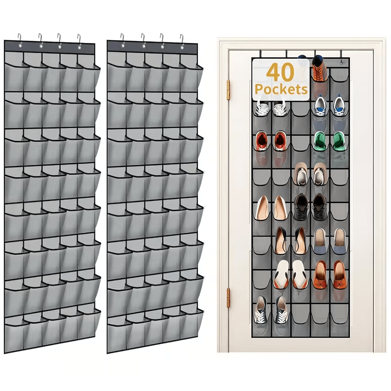 40-Tier Heavy-Duty Over-the-Door Hanging Storage Bag | FOBIANJIE Transparent Window Plastic Storage Bag with 40 Large Pockets - Space-Saving Multi-Functional Cabinet Organizer Suitable for Toys, Shoes, Clothes