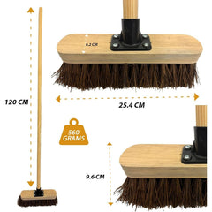 10' Outdoor Yard Broom Stiff Bristle Sweeping Brush with Strong Wooden Handle and Support Bracket for Cleaning Patio Driveway Garden and Yard Areas