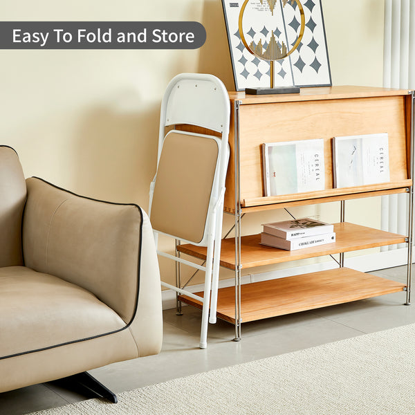 Set of 6 Folding Chairs, Faux Leather Foldable Chairs with Metal Frame and Padded Seat, Easy to Fold and Store for Home, Office, Dining and Reception