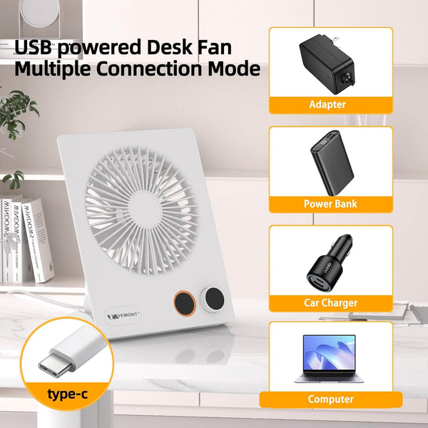 Small Desk Fan,Vemont USB Table Fan,5000Mah Rechargeable Battery Fan,180°Tilt Folding Personal Portable Fan with Remote Control,Stepless Speed Strong Wind, Silent Hanging Fans for Home Office Desktop
