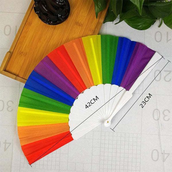 Rainbow Folding Fan, Plastic Fan, Bone Dance Fan, Photography Prop, Craft Gift Fan, Fabric Fan