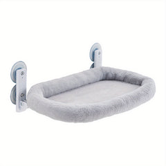 Foldable Cat Window Hammock Perch, Cat Window Bed with Powerful Suction Cup up to 18kg, Reversible Washable Cover Cat Hammock for Indoor Cats, Grey 52x30cm or 60x30cm