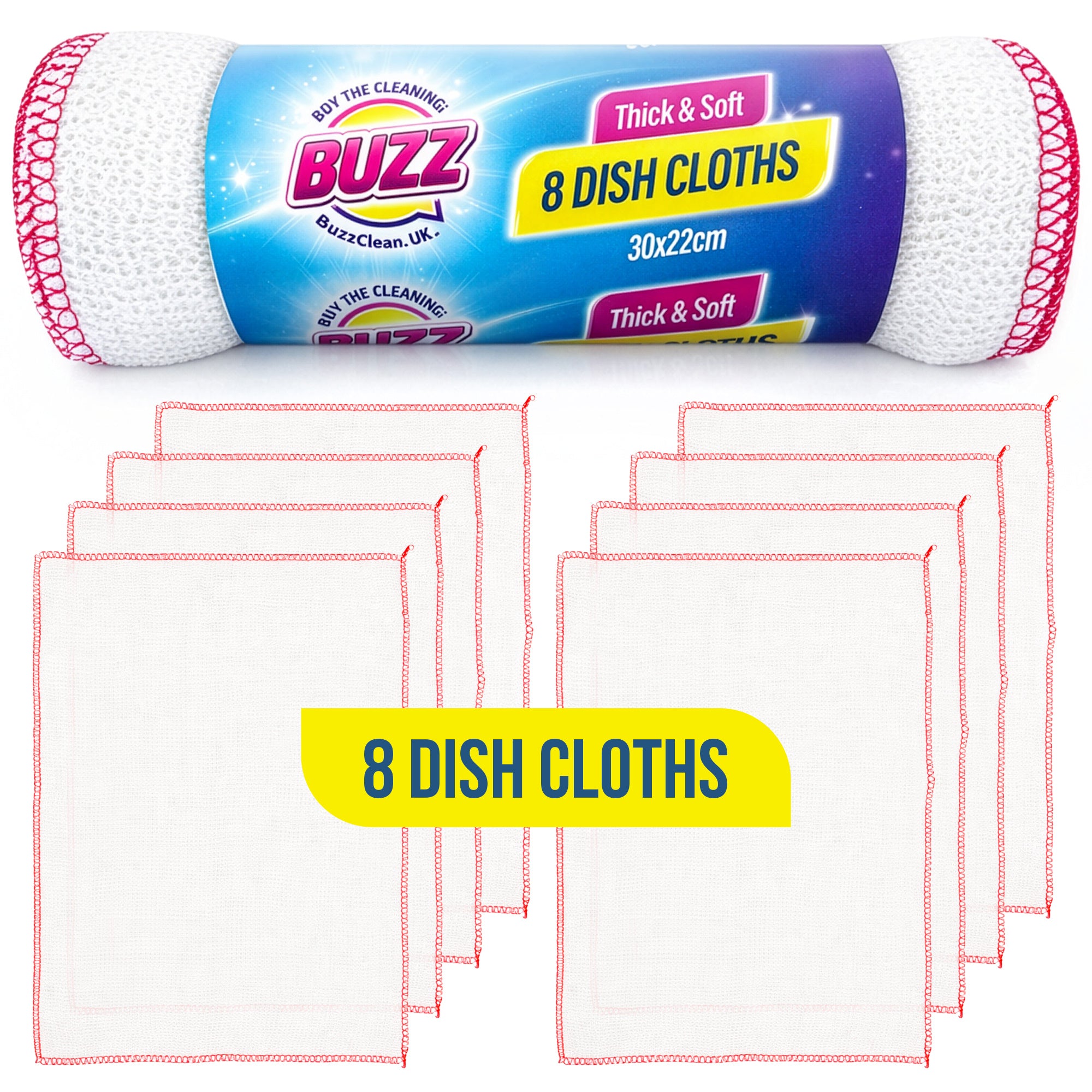 Dish Cloths 8pk | 300 x 220mm Dish Cloth Set for Everyday Washing Up and Kitchen Cleaning | Soft Reusable Cleaning Cloths Approx 14g Each | Practical Kitchen Cloths for Dishes, Surfaces and Spring Cleaning