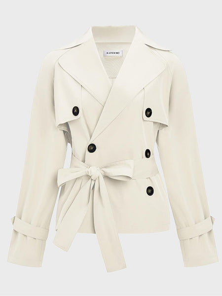 Women's Commuter Notch Lapel Double Breasted Detachable Belt Trench Coat, Elegant Plain Outerwear Jacket