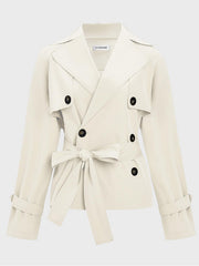 Women's Commuter Notch Lapel Double Breasted Detachable Belt Trench Coat, Elegant Plain Outerwear Jacket