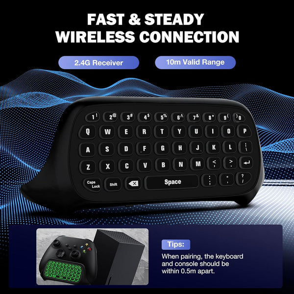 Moko RGB Backlight Keyboard for Xbox One Controller, Xbox Series X/S, Wireless Chatpad Keypad with 2.4G Receiver&3.5Mm Audio Jack, Xbox Accessories Mini Game Keyboard for Xbox One/One S/Elite/2, Black
