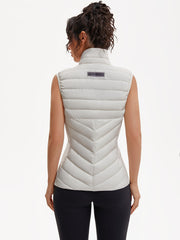 Women's Lightweight Outdoor Puffer Vest, Multi-Pocket Design, Elastic Waist Wrapping for Snug Warmth, Unique Zipper, Stand Collar, Polyester Filled