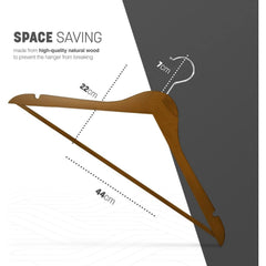 15pc Wooden Hangers, Coat Hangers, 360° Steel Swivel Hook, Trouser Bar, Shoulder Notches, Adult Hangers, Smooth Finish, Strong Hardwood Hangers for Coats, Jackets, Suits, Trousers