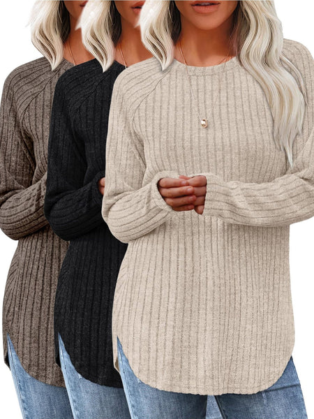 Ladies' Basic Long-Sleeve Sweater, Loose-Fit Top with Elegant Crew Neck.